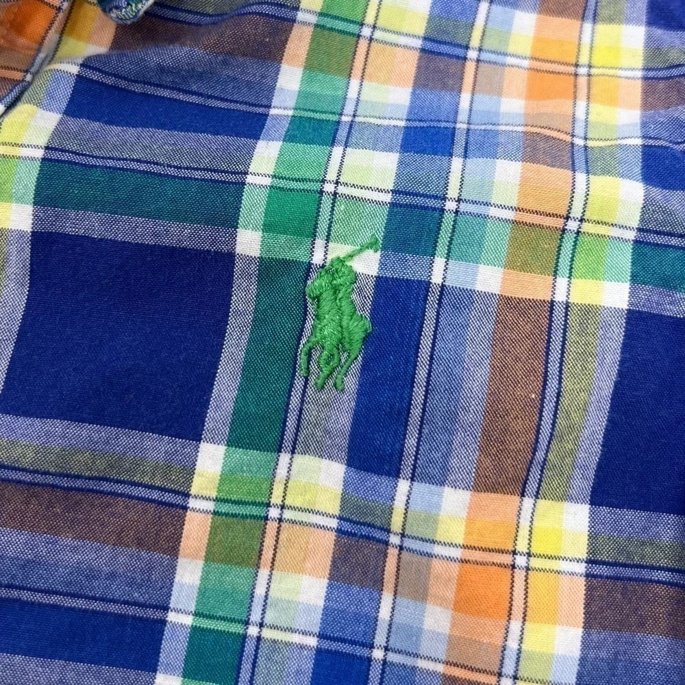 Ralph Lauren Kids Baby Blue and Orange Striped Button Down Long Sleeve Shirt Top